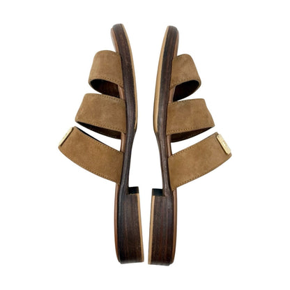 CHANEL Vintage CC Logo Flat Slide Sandals #36 Brown Gold Leather Suede 901945