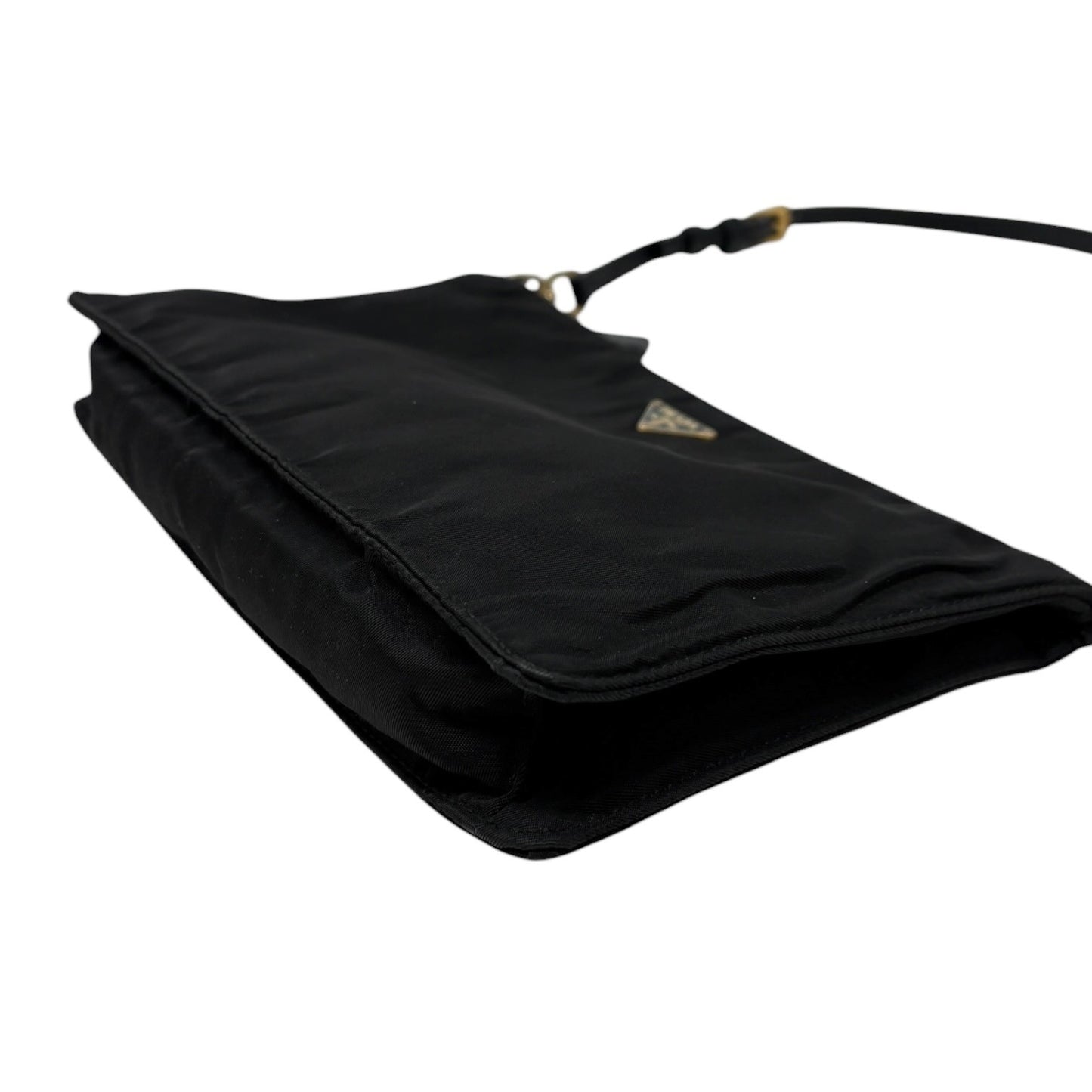 PRADA Vintage Triangle Logo Tessuto Nylon Mini Shoulder Bag Black Gold 902301