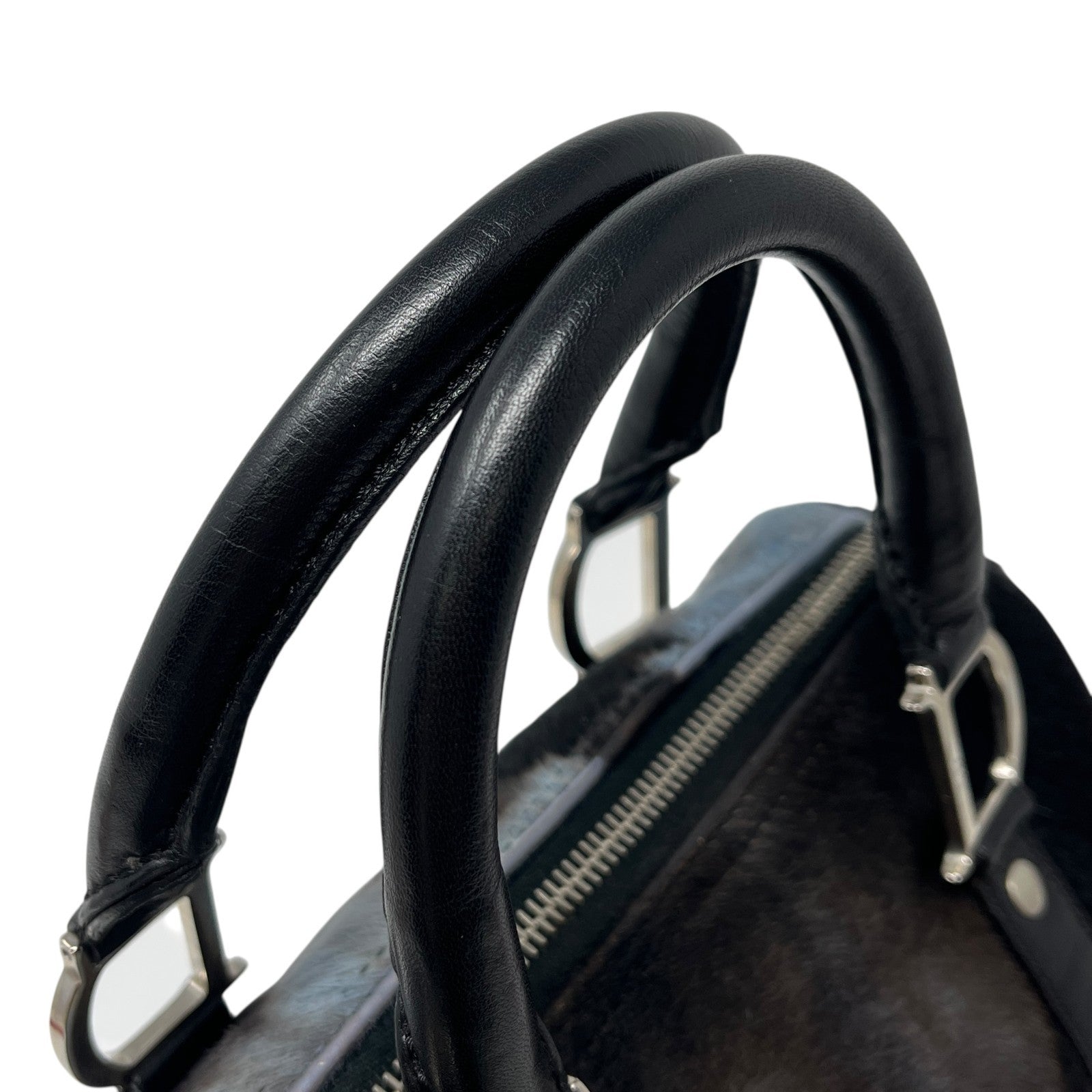 Christian Dior Vintage Mini Bowler Bag Padlock Tie Dye Calf Hair Black Blue