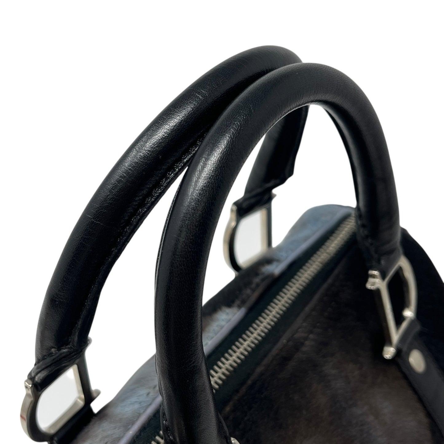 Christian Dior Vintage Mini Bowler Bag Padlock Tie Dye Calf Hair Black Blue