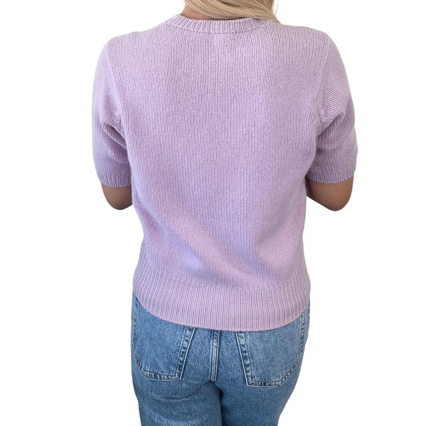 CHANEL Vintage CC Mark Logo Knit Sweater Top Short Sleeve Cashmere Purple