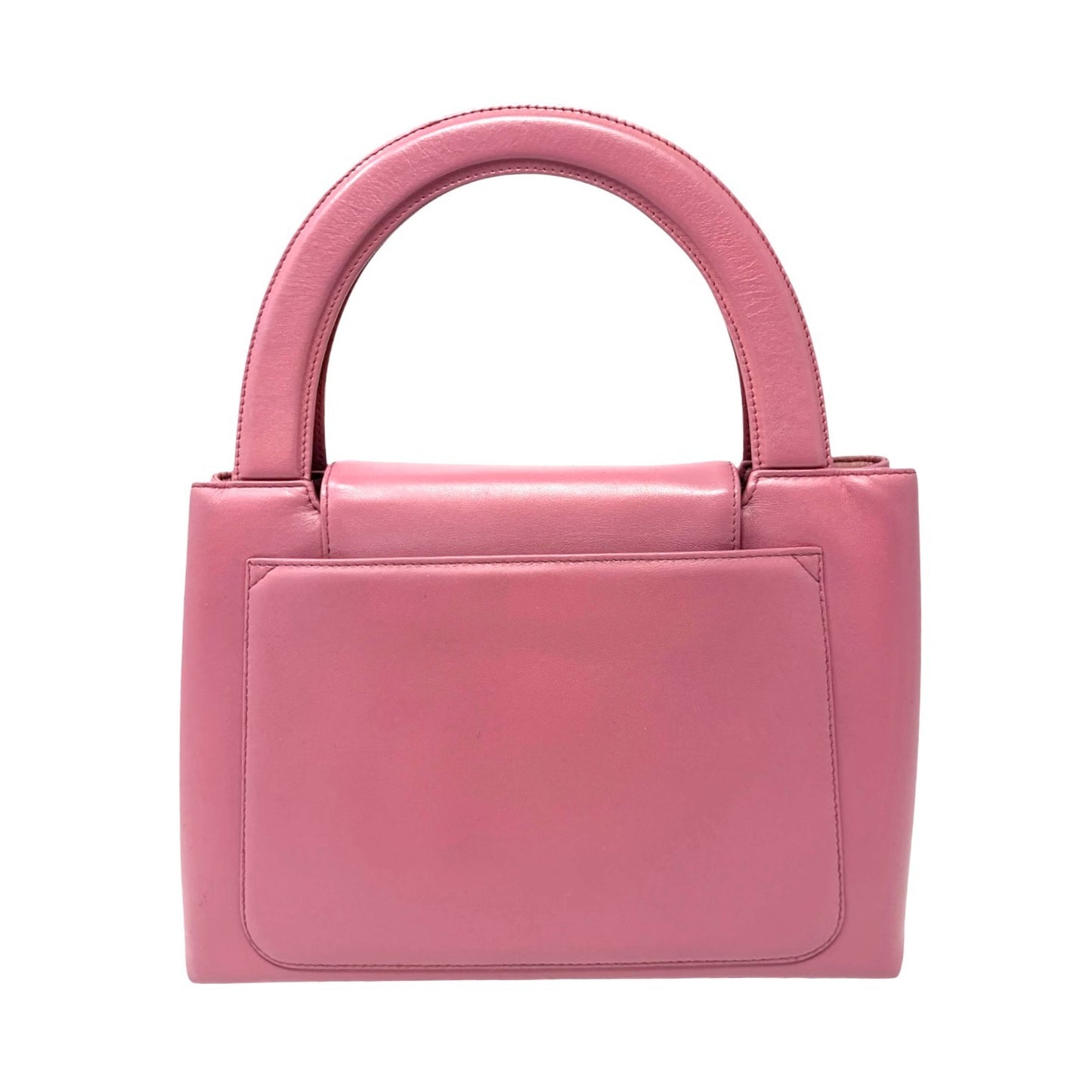 CHANEL Vintage CC Logo Turnlock Top Handle Flap Bag Pink Gold Leather Handbag