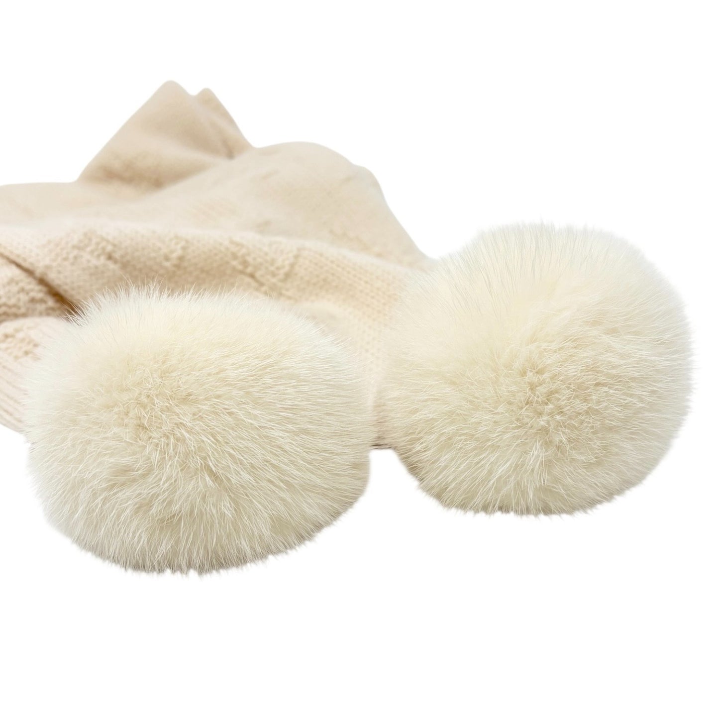 LOUIS VUITTON Vintage Monogram Escharpe Fur Scarf Shawl Cream Cashmere Logo