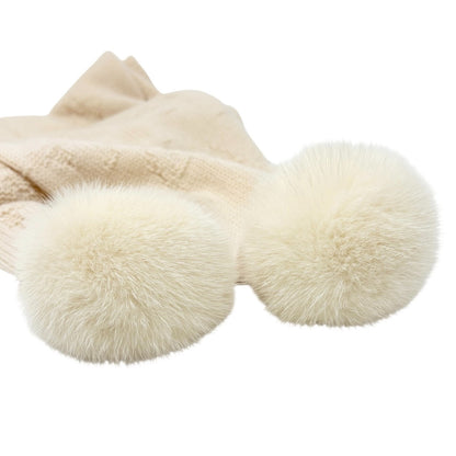 LOUIS VUITTON Vintage Monogram Escharpe Fur Scarf Shawl Cream Cashmere Logo