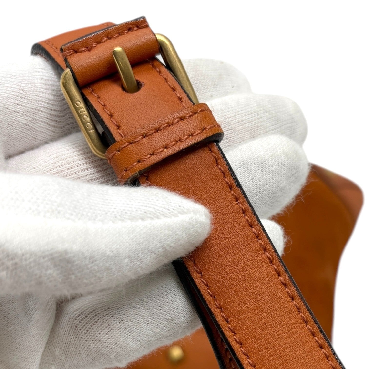 GUCCI Vintage GG Monogram Crossbody Bag Orange Suede Canvas Leather Nailhead