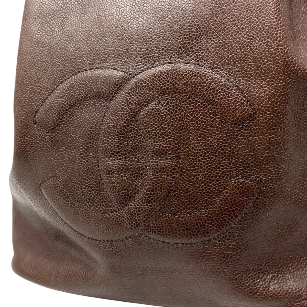 CHANEL Vintage CC Logo Drawstring Backpack Bag Brown Gold Leather 902312