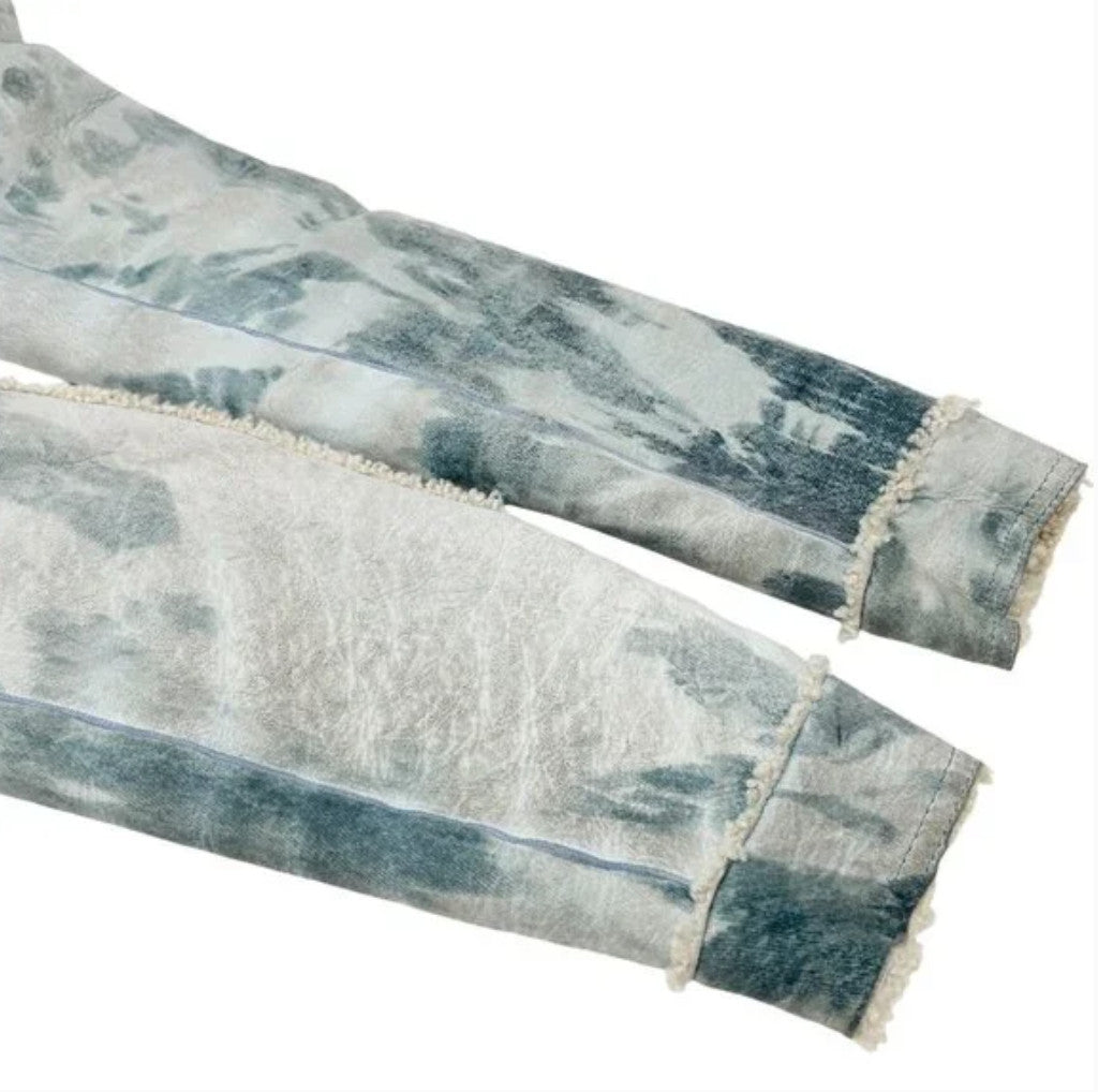 Christian Dior Vintage 2000 Tie-Dye Mouton Long Jacket Coat #40 Light Blue