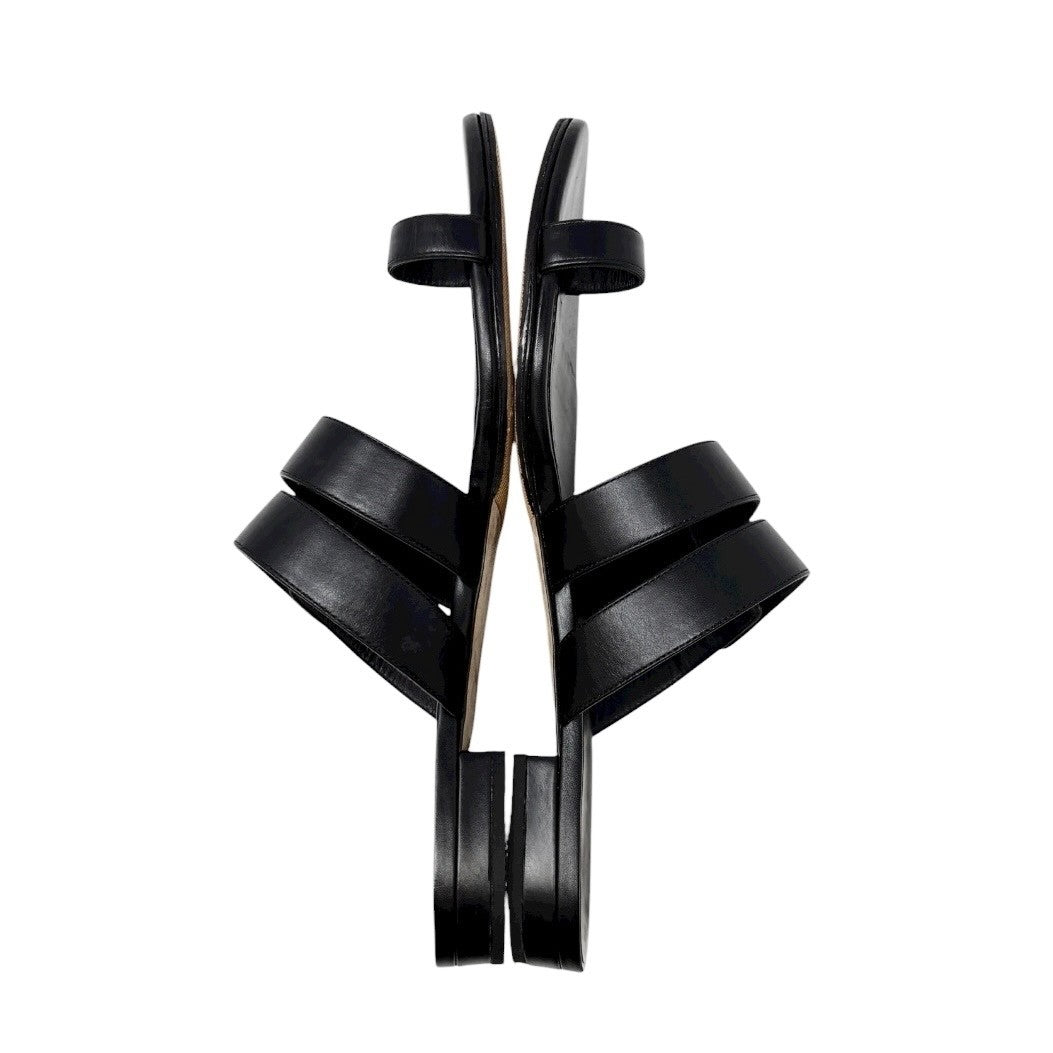 CHANEL Vintage CC Mark Logo Turnlock Flat Thong Sandals #37.5 Black Leather