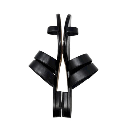 CHANEL Vintage CC Mark Logo Turnlock Flat Thong Sandals #37.5 Black Leather