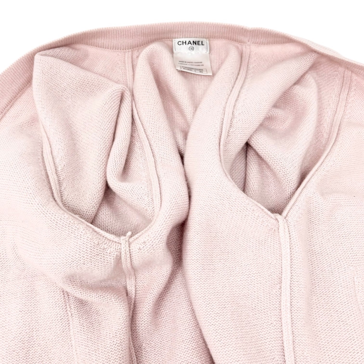 CHANEL Vintage 09A Logo Long Cardigan Top Sweater ＃40 Pink Cashmere Knit Tweed