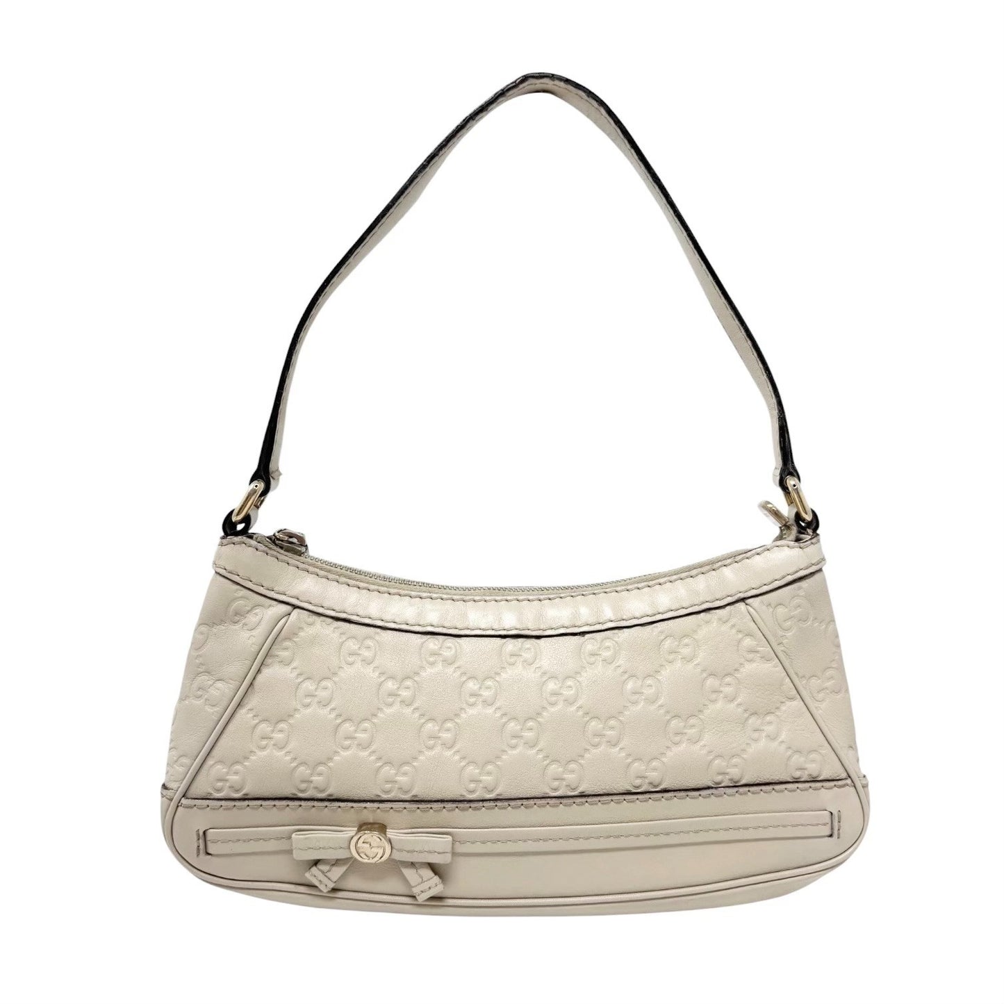 GUCCI Vintage GG Interlocking Monogram Shoulder Bag Beige Ribbon Zip 902282