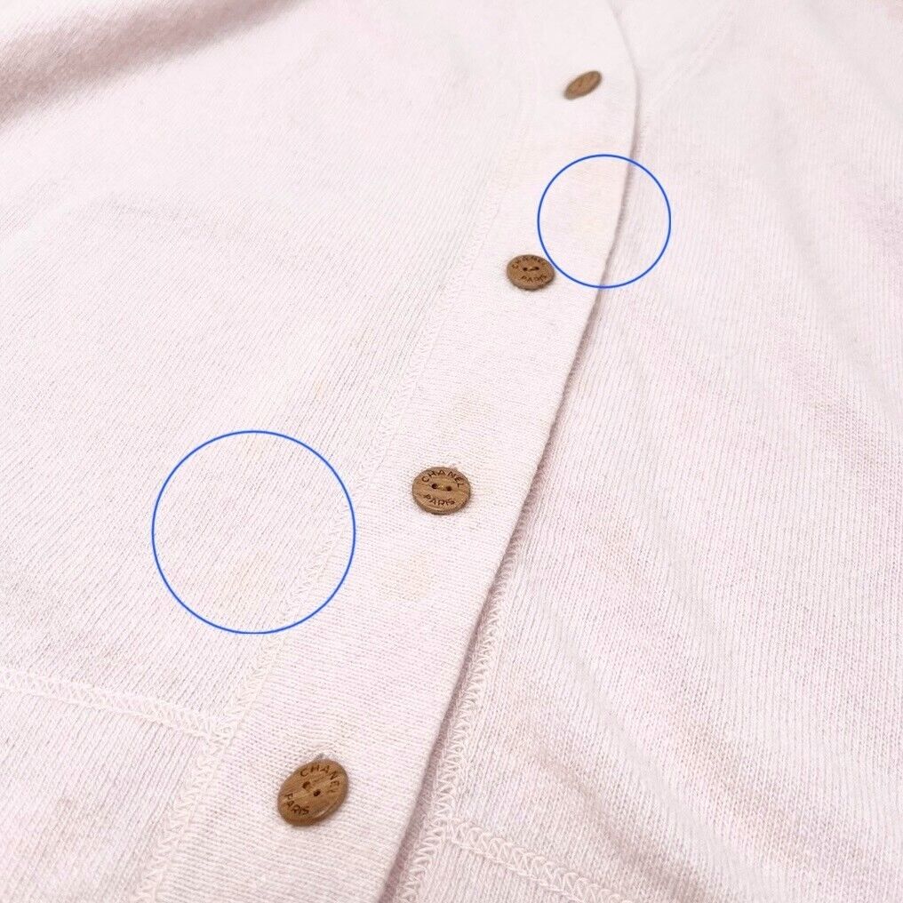 CHANEL Vintage 01A CC Mark Logo Knit Cardigan #42 Pink Brown Cashmere Stitch