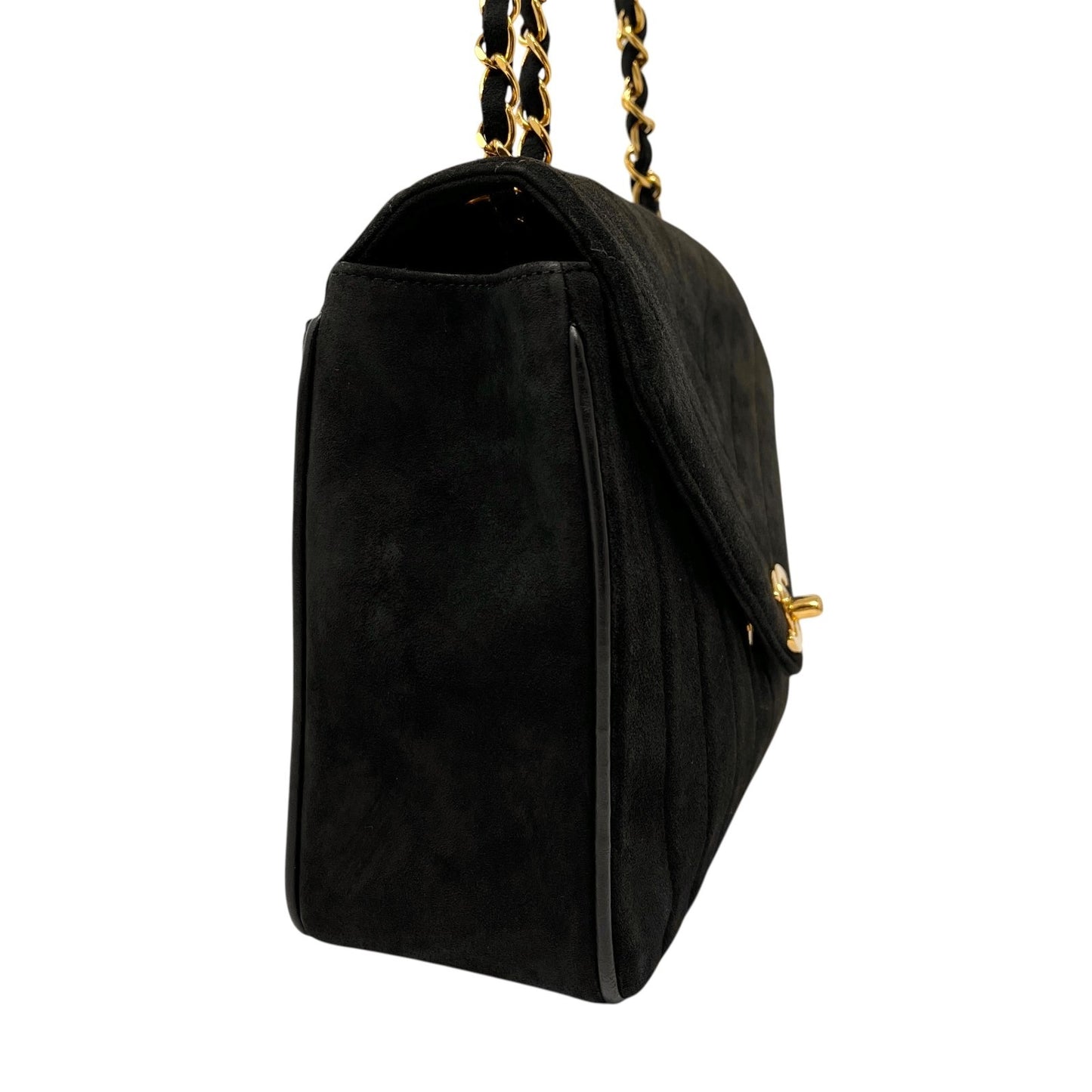 CHANEL Vintage CC Mark Logo Suede Crossbody Shoulder Bag Chain Black Gold