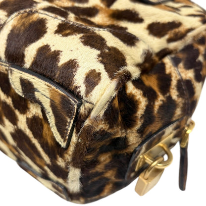 PRADA Vintage Leopard Pony Calf Hair Shoulder Top Handle Bag Cream Brown 902393