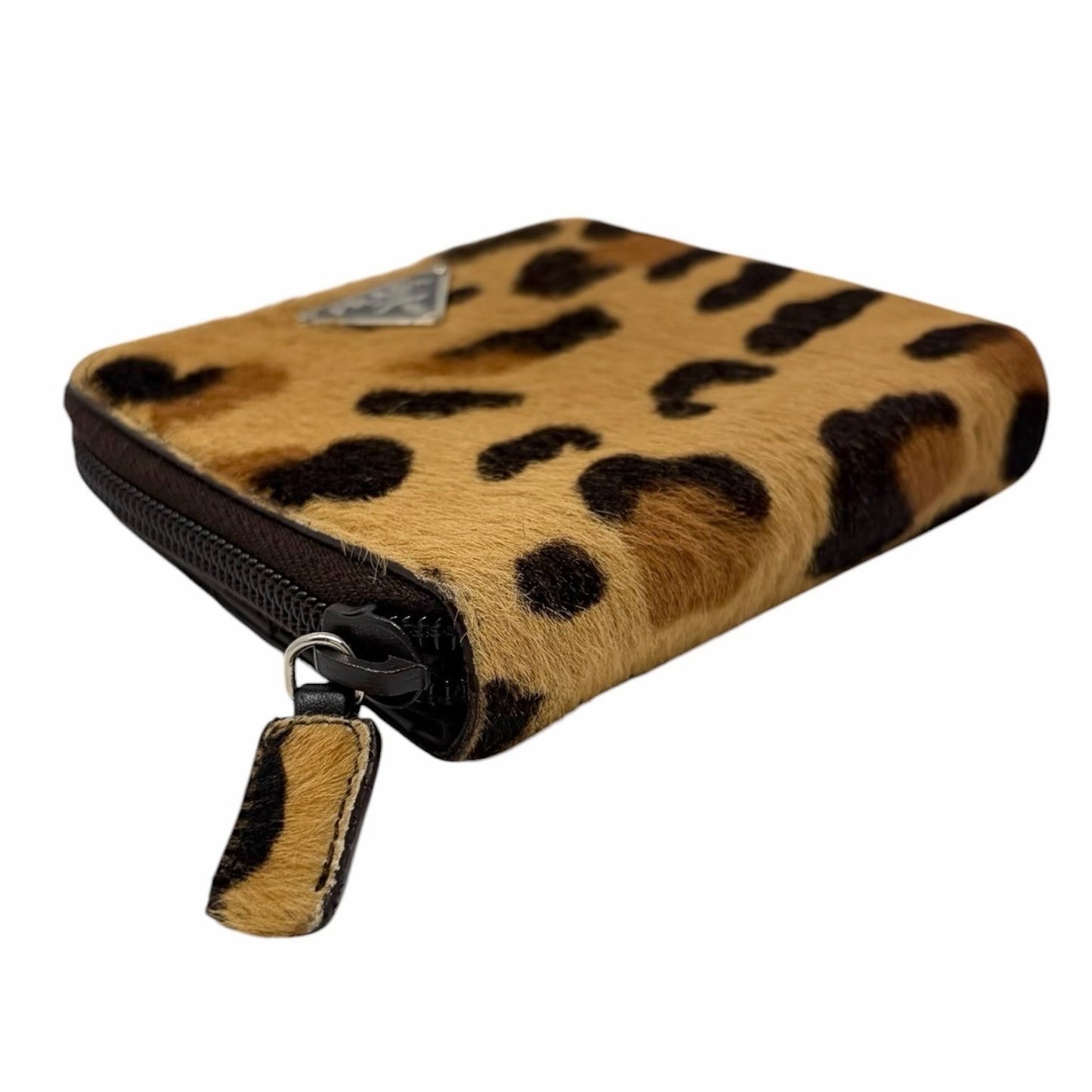 PRADA Vintage Logo Leopard Wallet Purse Pony Calf Hair Leather Brown 901838