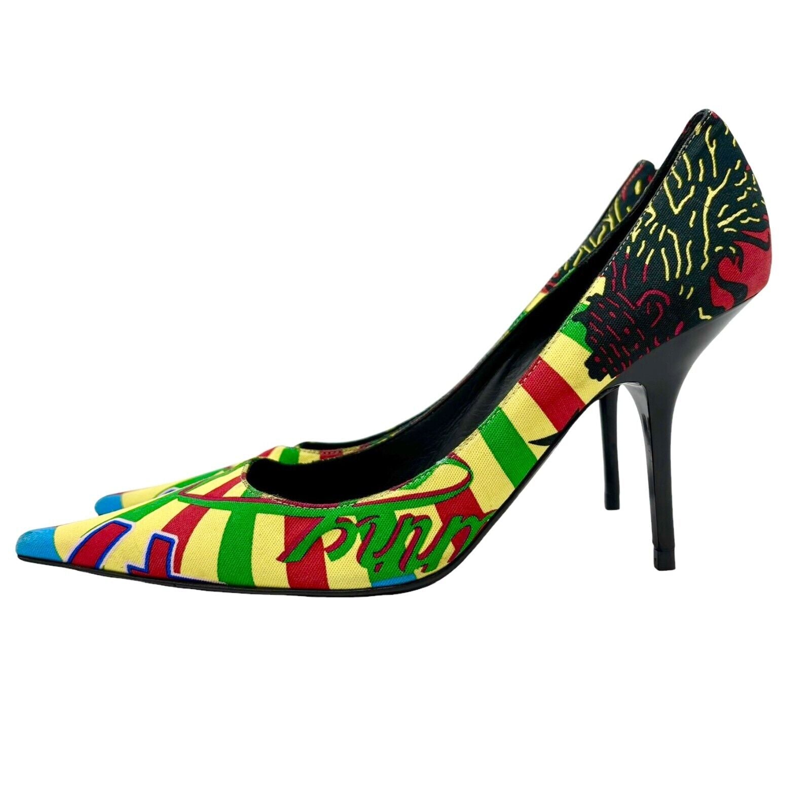 Dior Vintage 2004 Rasta Mania Pumps Heels #39.5 US 9.5 Multicolor Cotton Rank AB