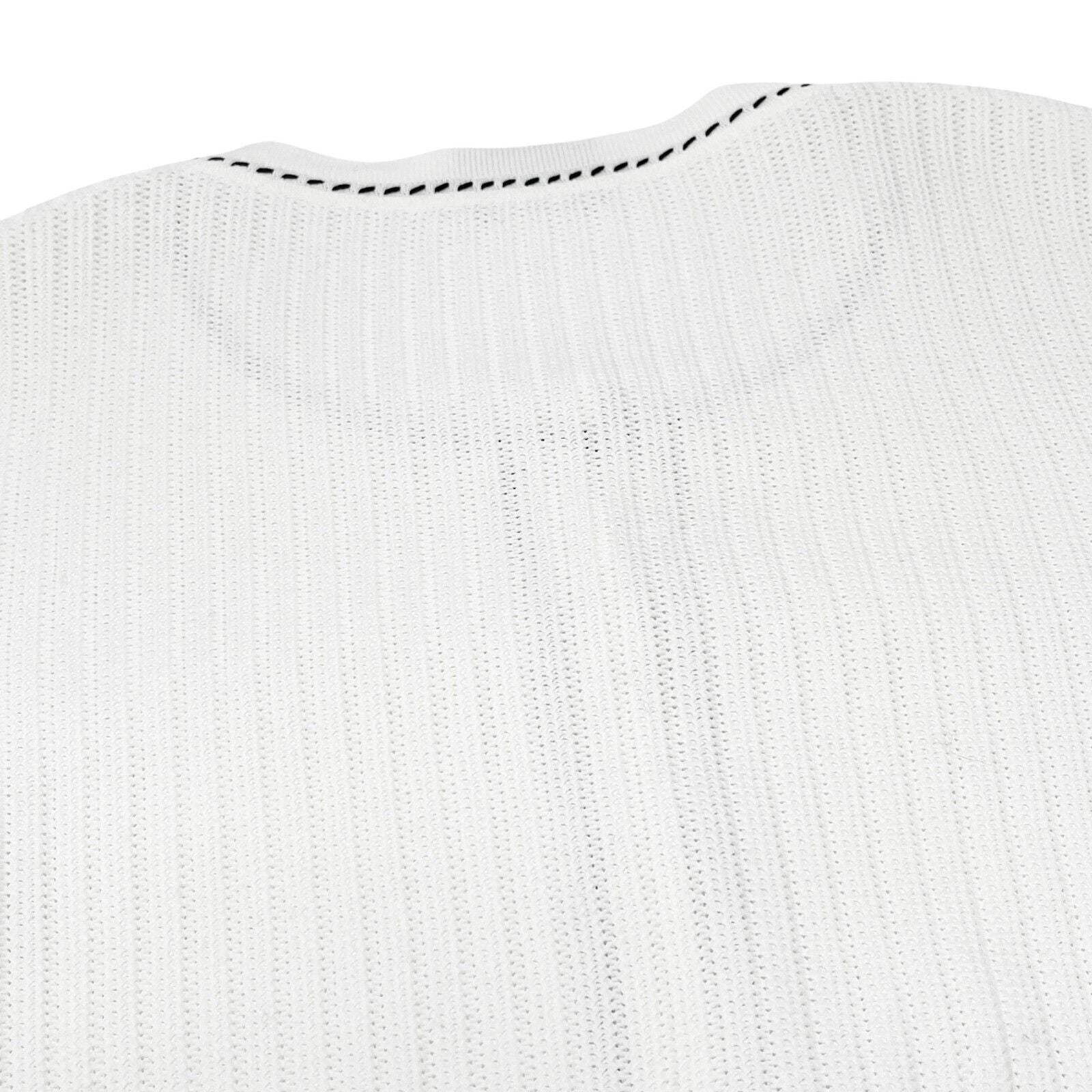 CHANEL Vintage 96P CC Logo Rib Knit Cardigan #38 Top Stitch White Black Cotton