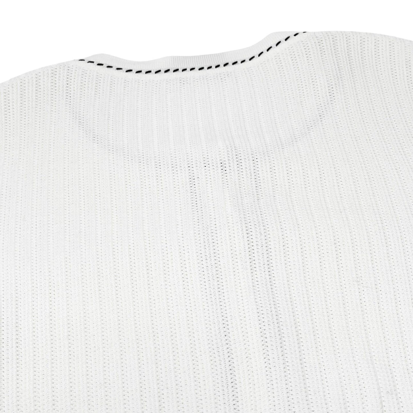 CHANEL Vintage 96P CC Logo Rib Knit Cardigan #38 Top Stitch White Black Cotton