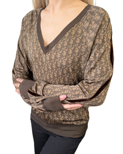 Christian Dior Vintage 2005 Trotter Monogram Stretch Satin Top #36 Brown