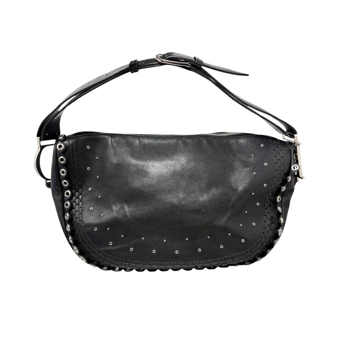 Christian Dior Vintage Peace and Love Leather Hobo Bag Black Silver Studs