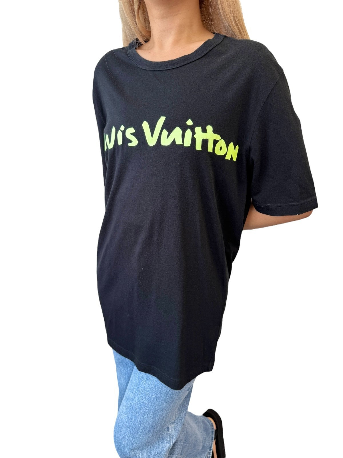 LOUIS VUITTON Vintage Graffiti T-shirts Top Mens #M Black Light Green Cotton