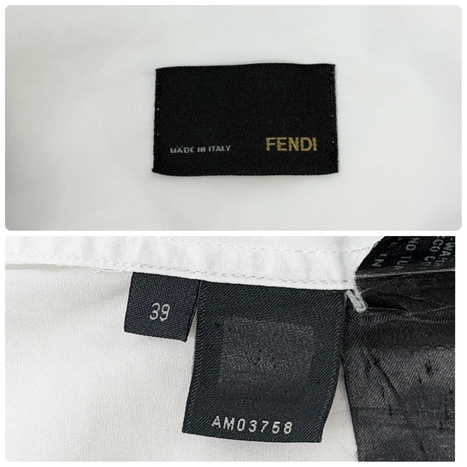 FENDI Vintage Zucca Monogram Long Sleeve Shirt #39 Button White Cotton