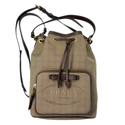 PRADA Vintage Jacquard Shoulder Top Handle Bag Beige Brown Canvas 902339
