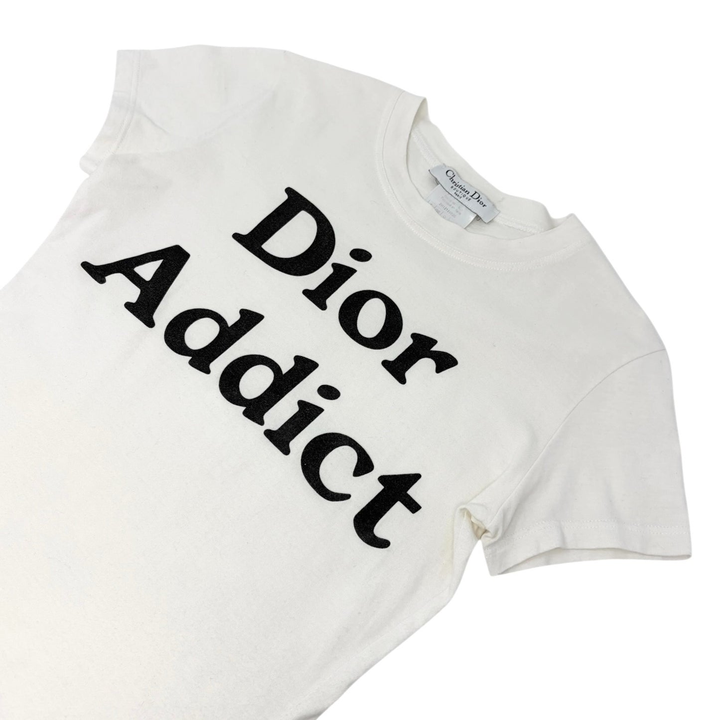 Christian Dior 2002 Vintage Addict Big Logo T-shirt Top #38 White Black Cotton