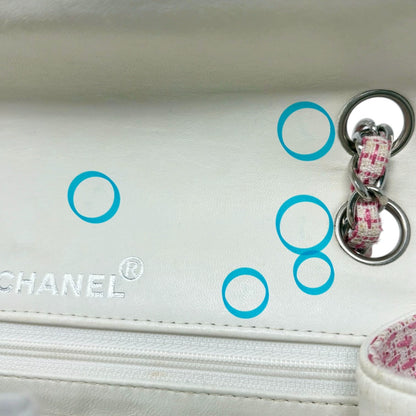 CHANEL Vintage CC Logo Quilted Chain Shoulder Bag Pink Cream Tweed 902313