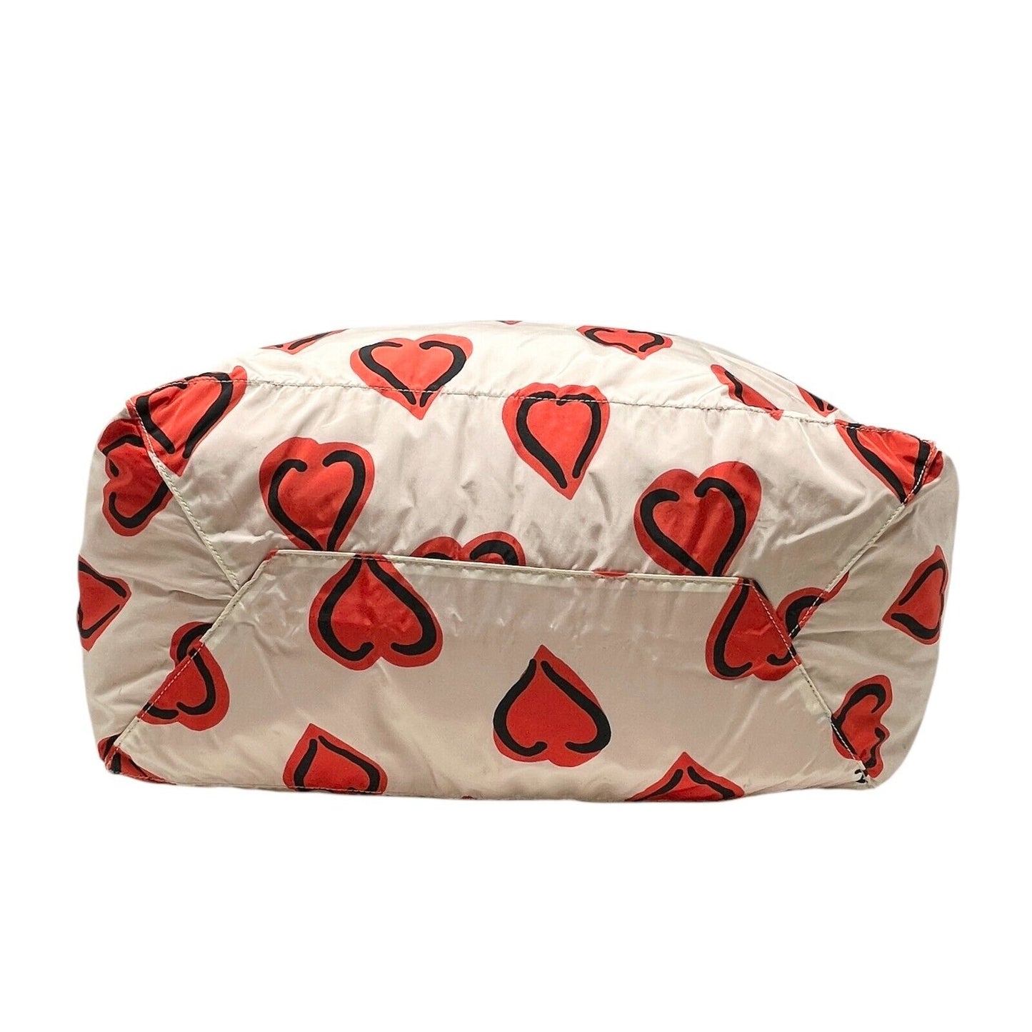 PRADA Vintage Logo Heart Pattern Tote Bag Handbag White Red Black Silver Nylon