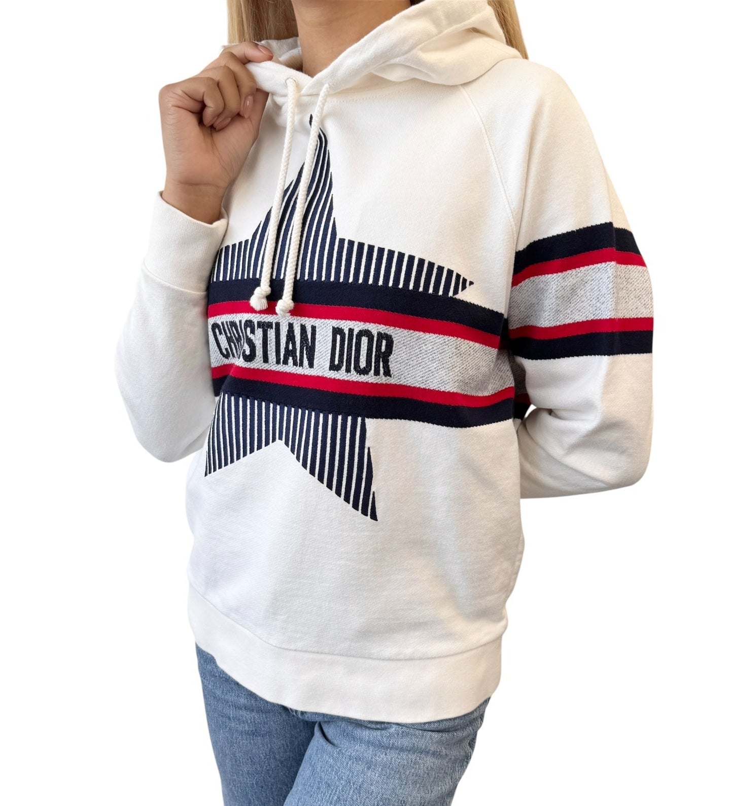 Christian Dior 21AW Big Star Logo Hoodie Sweatshirt Top #XS White Blue Red