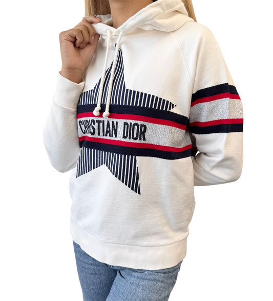 Christian Dior 21AW Big Star Logo Hoodie Sweatshirt Top #XS White Blue Red