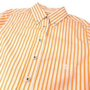 CHANEL Vintage P04044 CC Mark Logo Stripe Shirt Top #40 Orange Cotton Rank AB