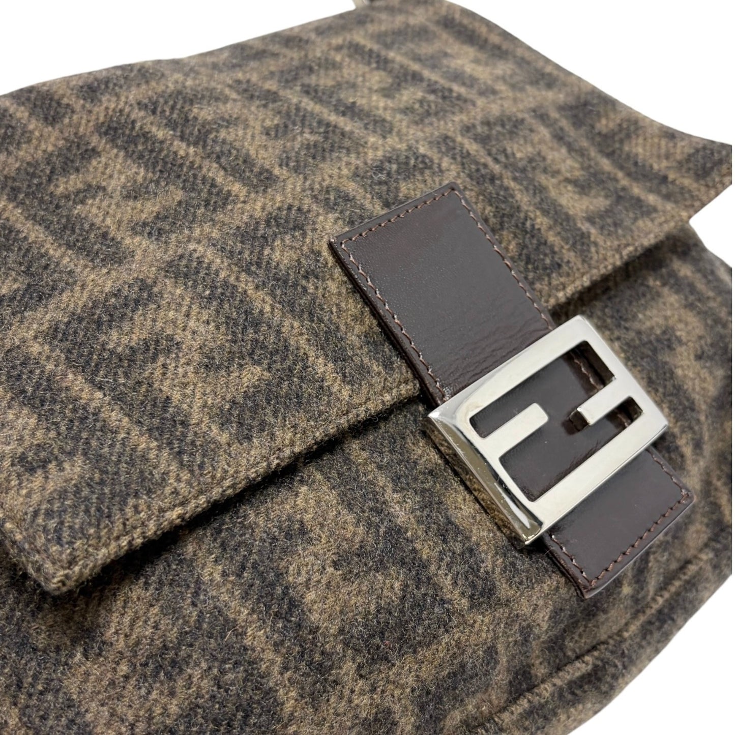 FENDI Vintage FF Zucca Cashmere Mamma Baguette Shoulder Bag Brown 902093