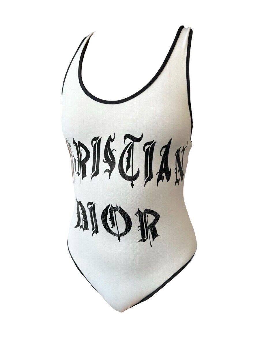 Christian Dior Vintage Calligraphy Logo Galliano Design Swimwear Suit #36 White