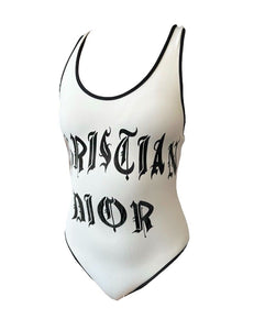 Christian Dior Vintage Calligraphy Logo Galliano Design Swimwear Suit #36 White