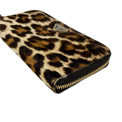 PRADA Vintage Triangle Logo Leopard Pony Calf Hair Wallet Brown Beige 902026