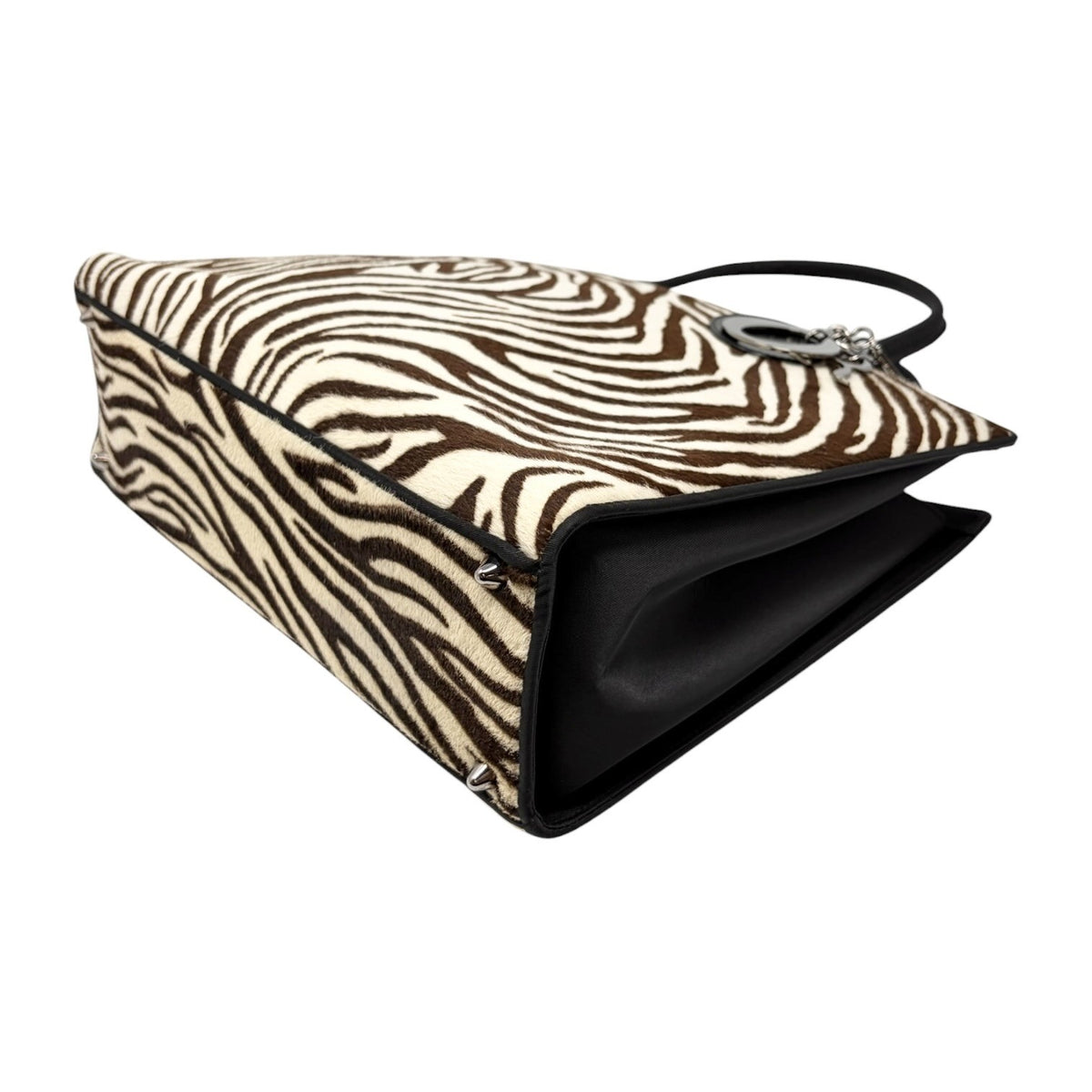 Christian Dior Vintage Logo Charm Zebra Pony Calf Hair Handbag Black 902383