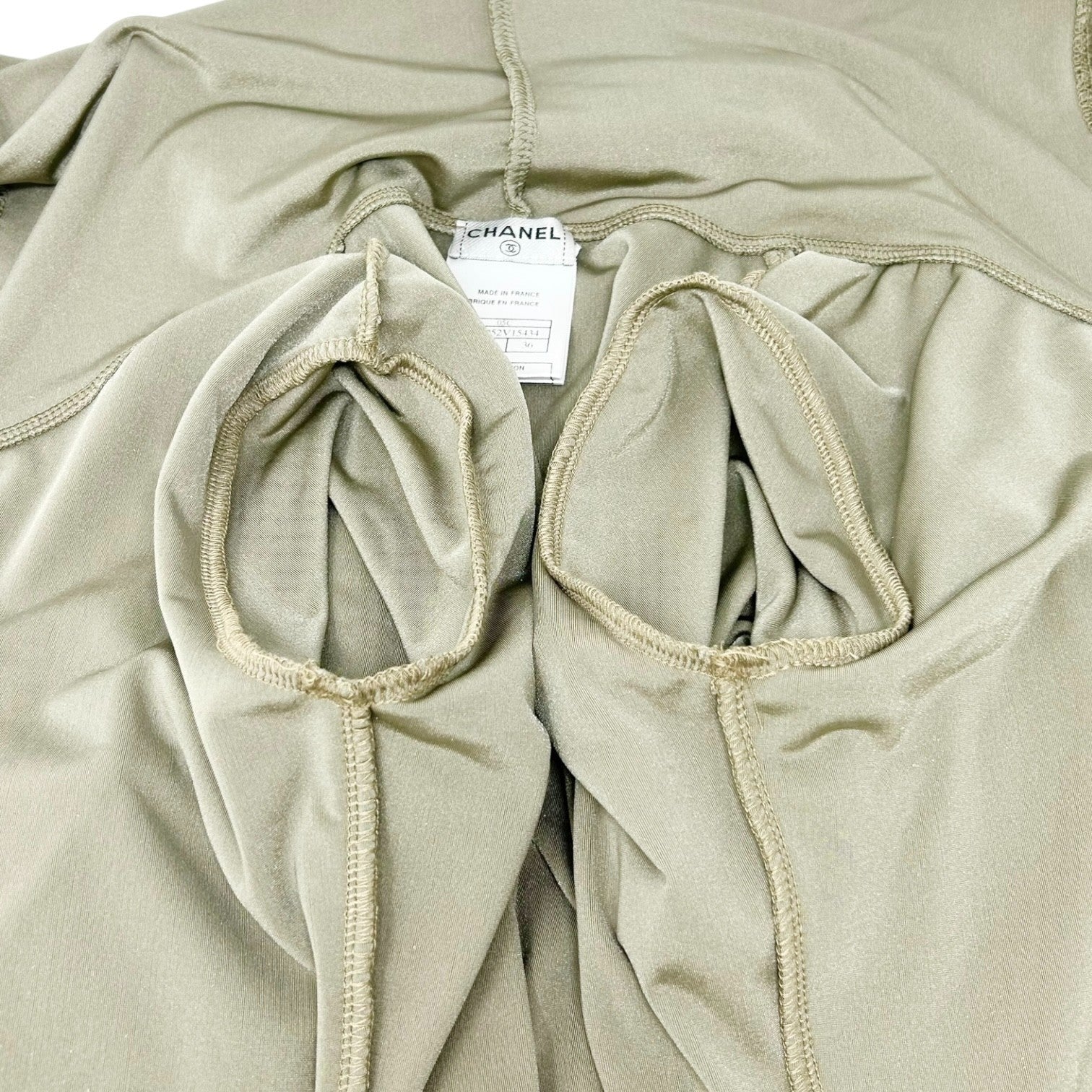 CHANEL Vintage 05C Hoodie Parka Jacket Cropped Zip Velvet #36 Khaki Nylon Zip