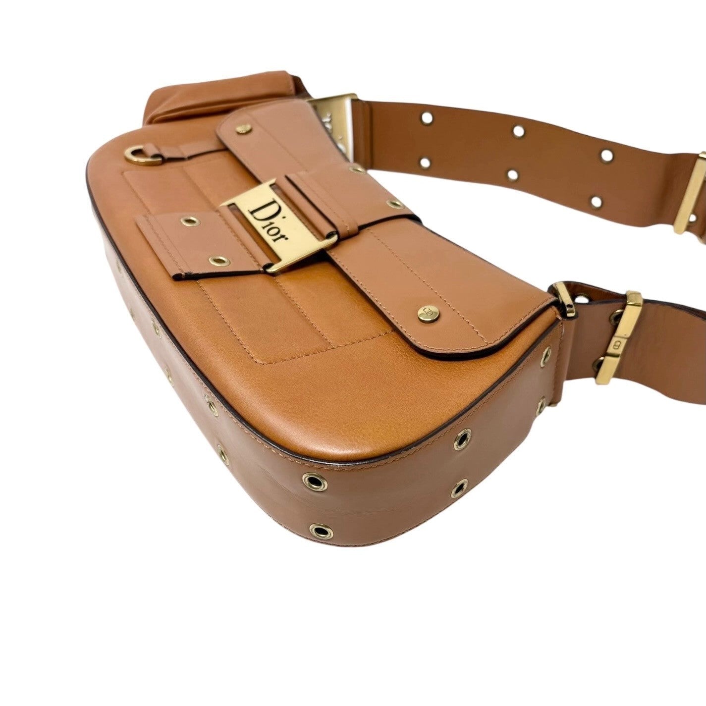 Christian Dior Vintage 2002 Street Chic Columbus Leather Shoulder Bag Brown