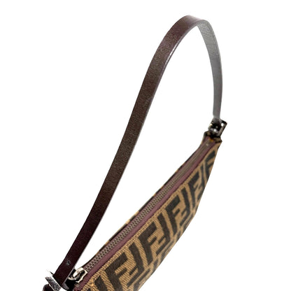 FENDI Vintage Zucca FF Logo Pochette Shoulder Bag Brown Half Moon Zip 902816