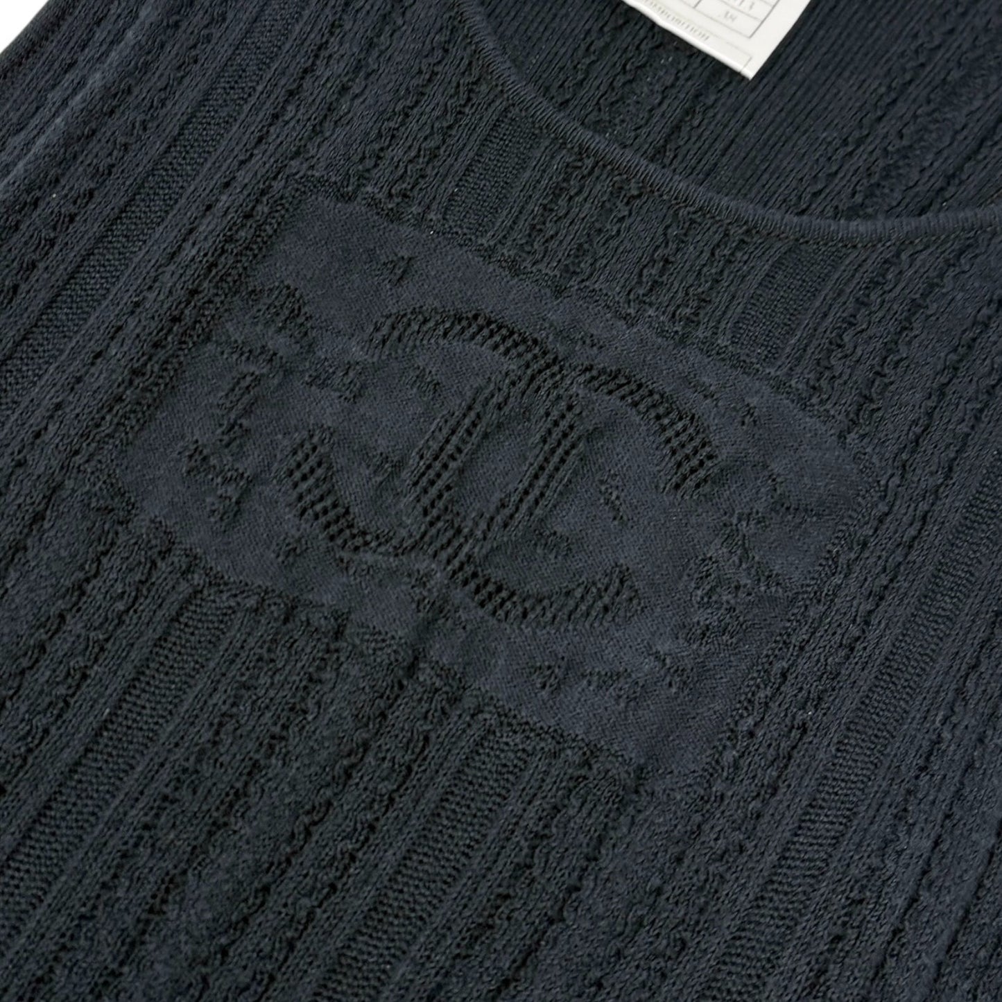 CHANEL Vintage 01P CC Logo Mesh Rib Knit Tank Top #38 Black Cotton 902425