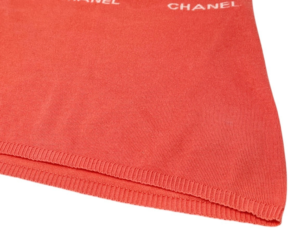 CHANEL Vintage 04P CC Logo Knit Tank Top #40 Sleeveless Top Orange Cotton