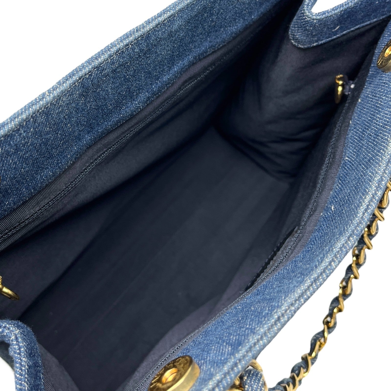 CHANEL Vintage CC Mark Logo Matelasse Denim Shoulder Bag Chain Blue Gold Cotton