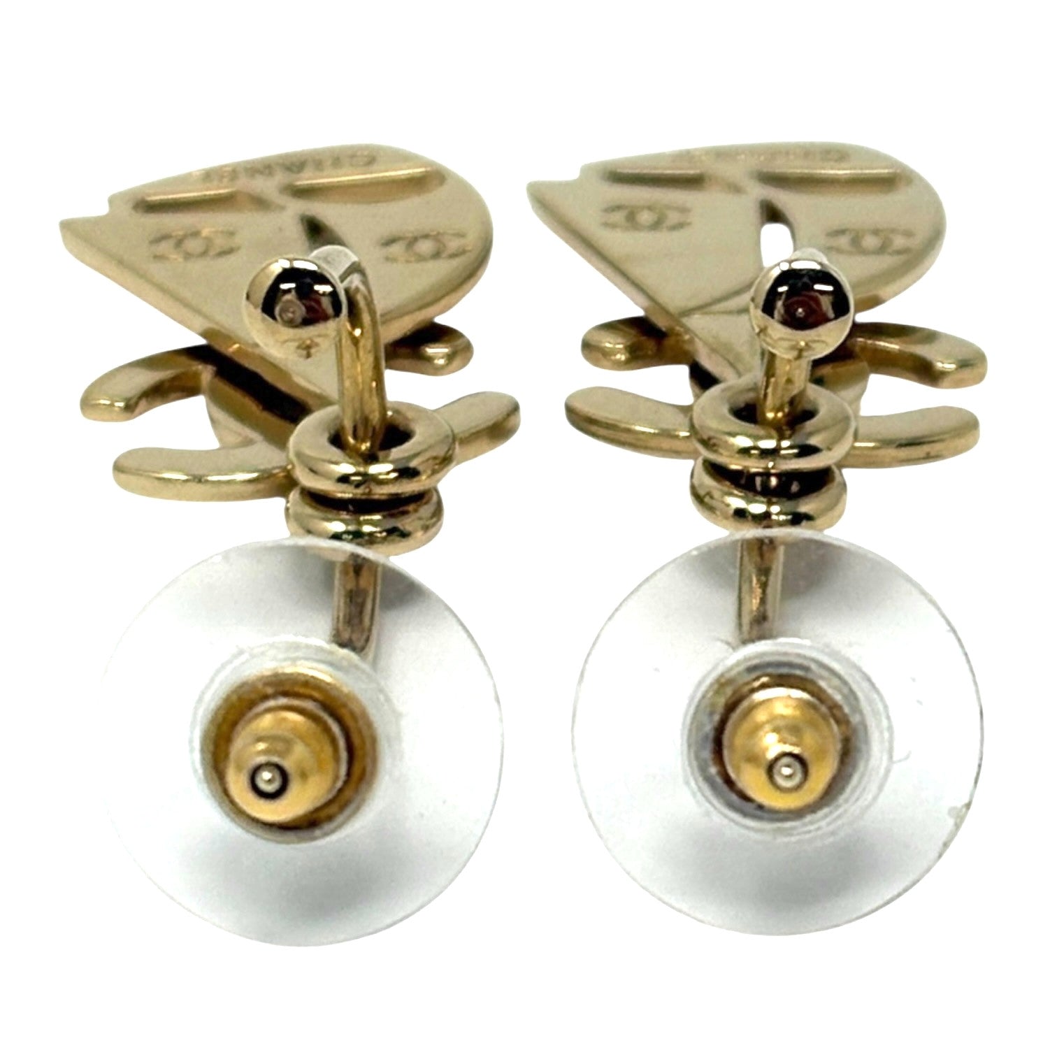 CHANEL Vintage CC Mark Logo With Yacht Charm Hoop Earrings Gold Metal Plate