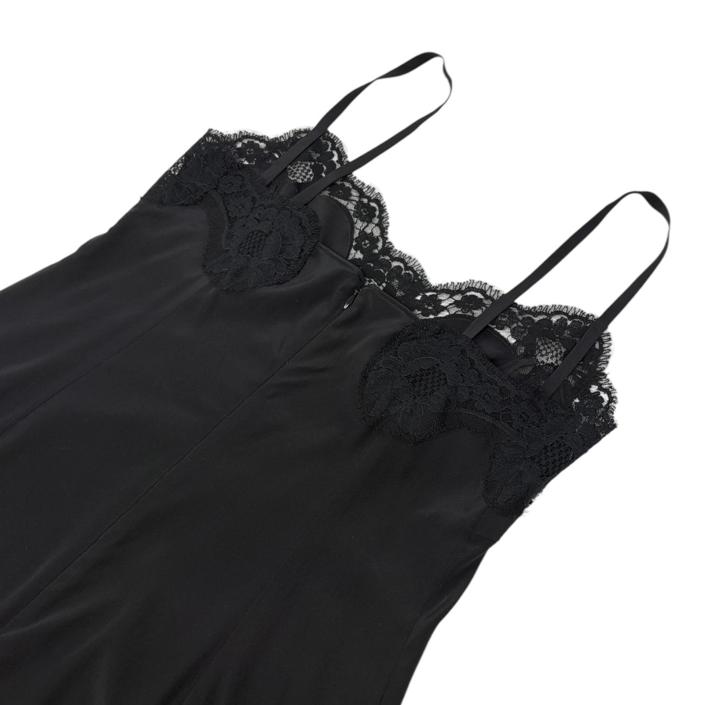 DOLCE&GABBANA Vintage Midi Floral Lace Camisole Dress #44 Black Cotton