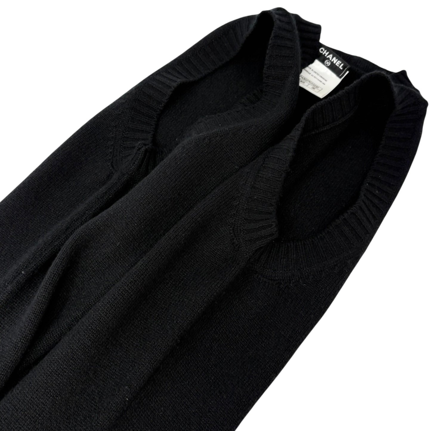 CHANEL Vintage P42027 CC Turnlock Sleeveless Cashmere Knit Dress #36 Black