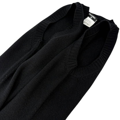 CHANEL Vintage P42027 CC Turnlock Sleeveless Cashmere Knit Dress #36 Black