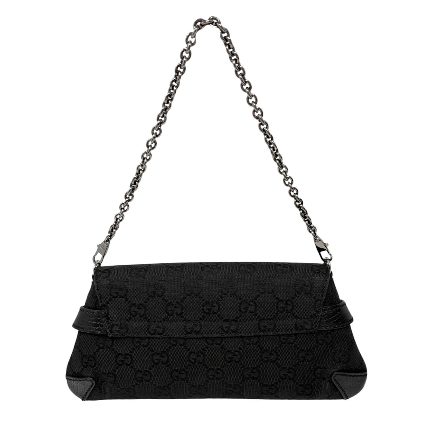 GUCCI Vintage GG Monogram Horsebit Chain Mini Bag Black Silver Canvas 902022