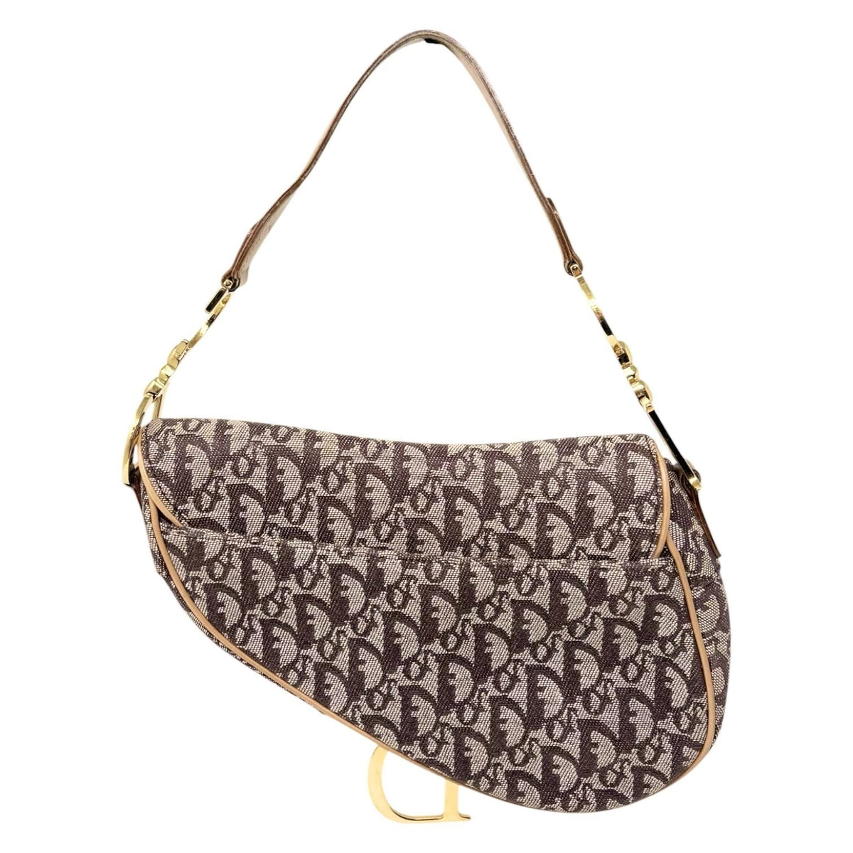 Christian Dior Vintage Trotter Monogram Saddle Bag Brown  Gold Canvas 902327